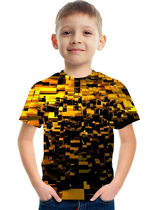 T-shirt Tee-shirts Garçon Enfants Manches Courtes Graphique 3D Print Bloc de couleur 3D effet Arc-en-ciel Enfants Hauts Actif Vêtement de rue Sportif Eté 3-12 ans