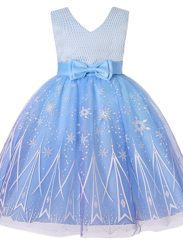  Kids Little Dress Girls' Solid Colored Party Bow Print Blue Pink Yellow Above Knee Sleeveless Princess Dresses Slim 3-10 Years