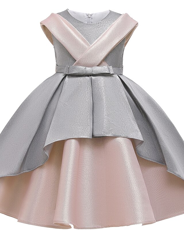  Kids Little Girls' Dress Solid Colored Party Birthday Party Layered Blushing Pink Light gray Above Knee Sleeveless Streetwear Cute Dresses Children's Day Slim 3-12 Years