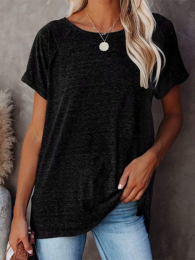  Women's T shirt Tee Black Pink Wine Solid Color Plain Short Sleeve Casual Daily Sports Daily Basic Beach Round Neck