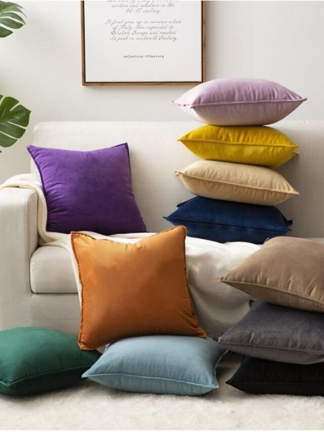  Almofadas decorativas 1 peça de veludo de luxo cor sólida capa de almofada sala de estar quarto sofá capa de almofada almofada ao ar livre para sofá cama cadeira rosa azul sálvia verde roxo
