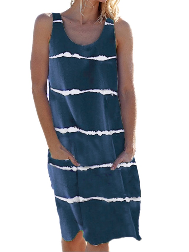  Casual Striped Midi Shift Dress for Women