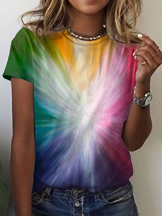  Femme T shirt Tee Bloc de couleur Imprimer du quotidien Fin de semaine basique Manche Courte Col Rond Jaune