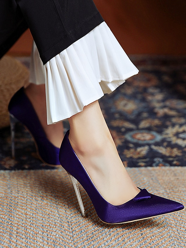  Women's Heels Stiletto Heel Pointed Toe Silk Solid Colored Black Purple Yellow