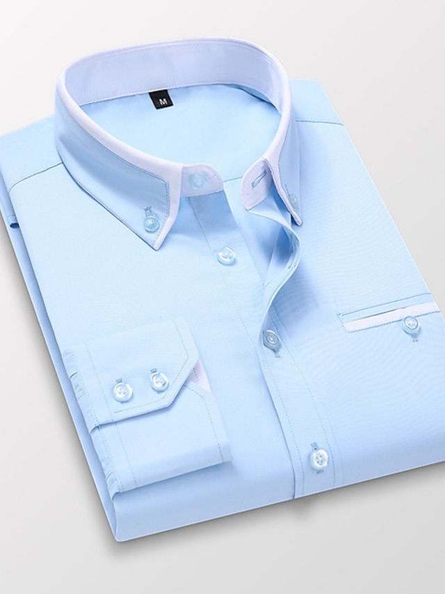  Men's Shirt Dress Shirt Collar Button Down Collar Solid Color Light Pink White Blue Gray Yellow non-printing Long Sleeve Daily Work Tops Basic Business