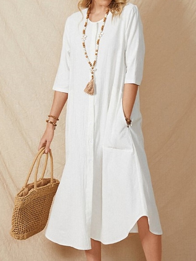  Chic & Modern Women's Casual Cotton Linen Shift Dress