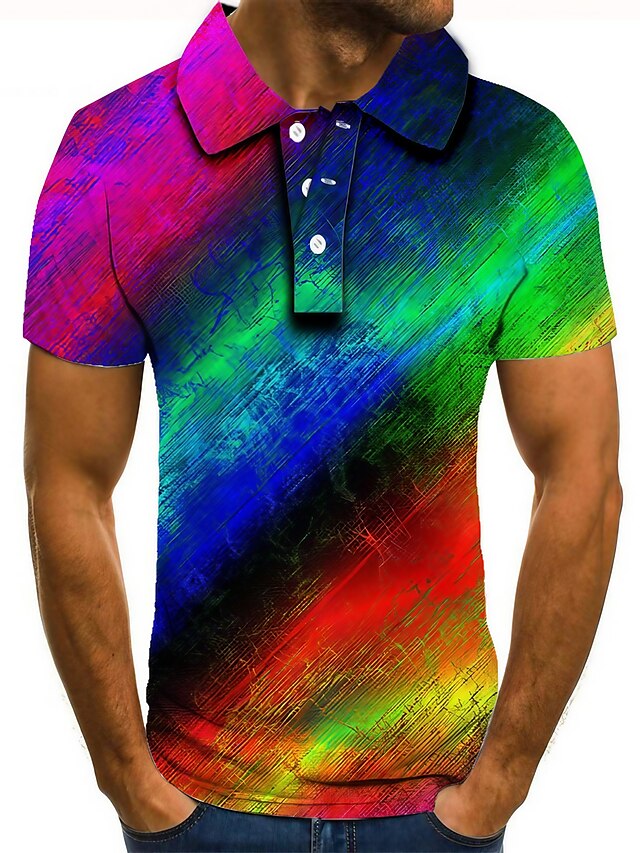  Men's Polo Shirt Tennis Shirt Golf Shirt Rainbow Graphic Prints Collar Pink Blue Green Rainbow 3D Print Street Casual Short Sleeve Button-Down Clothing Apparel Fashion Cool Casual