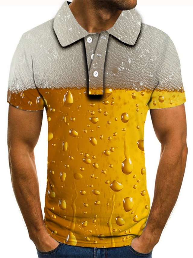  Homens Camiseta Polo Camisa de tênis Camisa de golfe Estampas Abstratas Cerveja Colarinho Amarelo Verde Claro Vermelho Azul Marinha Roxo Claro Impressão 3D Rua Casual Manga Curta Botão para baixo