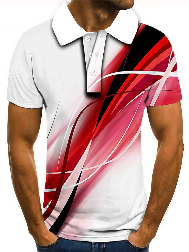  Homens Camisa de golfe Camisa de tênis Colarinho Estampas Abstratas Linear Branco Impressão 3D Manga Curta Botão para baixo Rua Casual Blusas Moda Legal Casual / Lavar a Mão / Lavável / Feriado