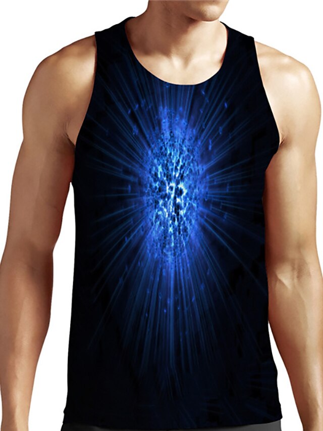  Men's Unisex Tank Top Undershirt Graphic Prints Linear 3D Print Round Neck Plus Size Casual Daily Sleeveless Print Tops Basic Designer Big and Tall Blue / Summer