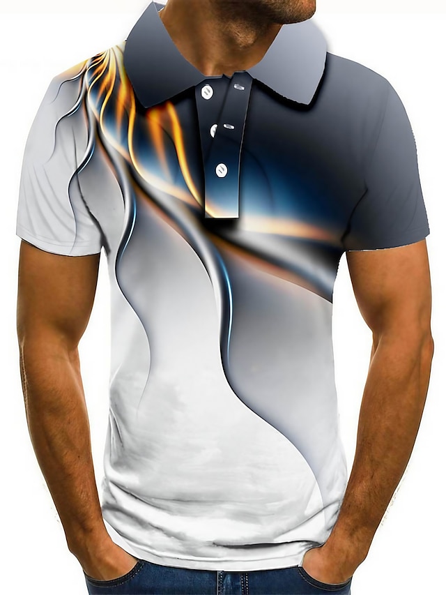  Homens Camiseta Polo Camisa de tênis Camisa de golfe 3D Estampas Abstratas Linear Colarinho Branco Roxo Verde Cinzento Impressão 3D Casa Aniversário Manga Curta Botão para baixo Roupa Poliéster Moda