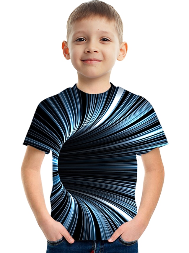  Børn Drenge T-shirt Kortærmet 3D-udskrivning Grafisk 3D Print Farveblok Crewneck Unisex Lysegul Sø blå Flåde Børn Toppe Sommer Basale Gade Sjov 3-12 år / Sport
