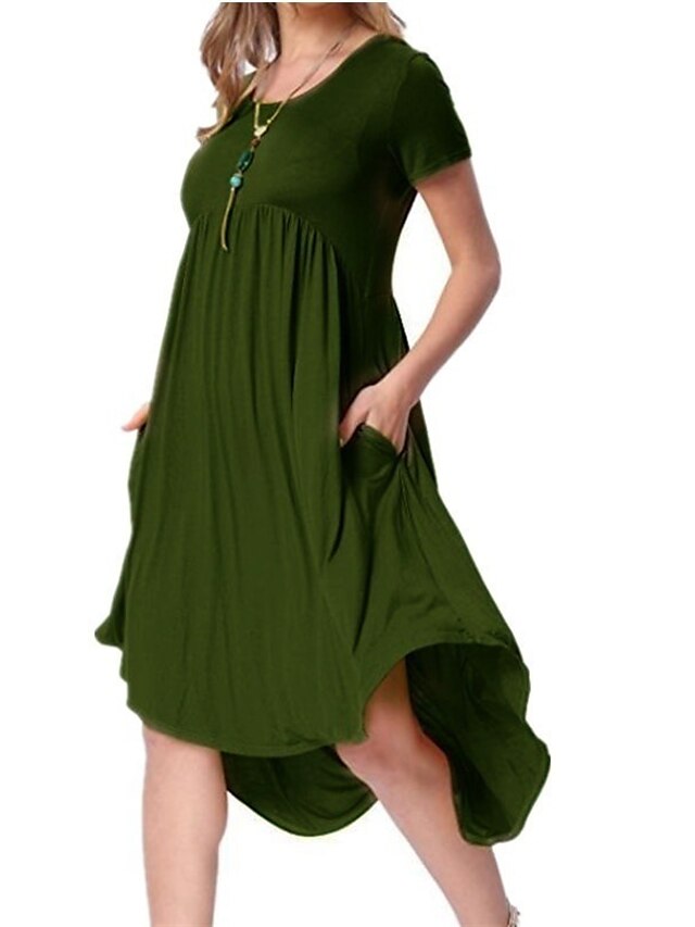  Women's Knee Length Dress Shift Dress Short Sleeve Pocket Pure Color Crew Neck Spring Summer Casual 2022 S M L XL XXL XXXL