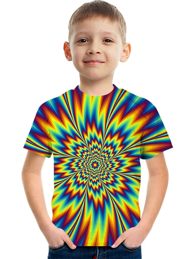  Boys T shirt Short Sleeve T shirt Tee Graphic Color Block Optical Illusion 3D Print Active Sports Streetwear Polyester Rayon Kids 3-12 Years 3D Printed Graphic Shirt