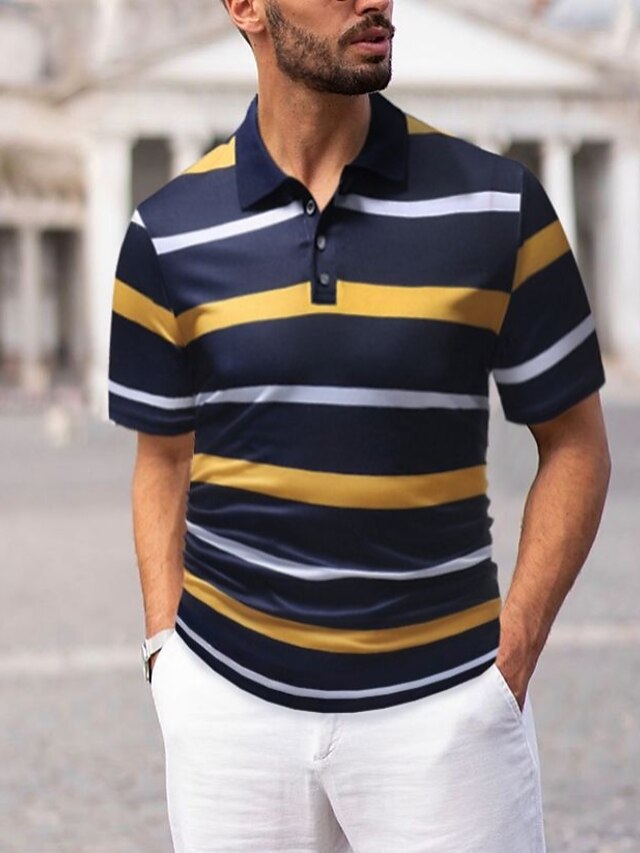  Herren Golfhemden Golfhemd Tennishemd Gestreift Regular Fit Oberteile Hemdkragen Grün Gelb