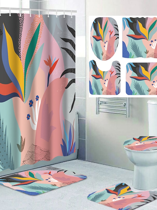  Aesthetic Comic Pattern Printing Bathroom Shower Curtain Leisure Toilet Four-piece Design