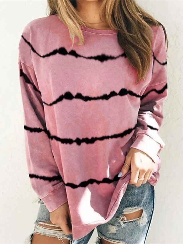  Women's Striped Hoodie Sweatshirt Print Other Prints Daily Basic Hoodies Sweatshirts  Wine Pink ArmyGreen
