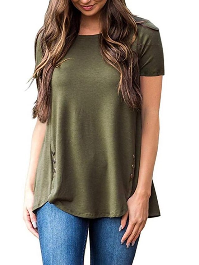  Women's Casual Daily T shirt Tee Short Sleeve Plain Round Neck Basic Tops Navy ArmyGreen Black S / Wash separately / Micro-elastic