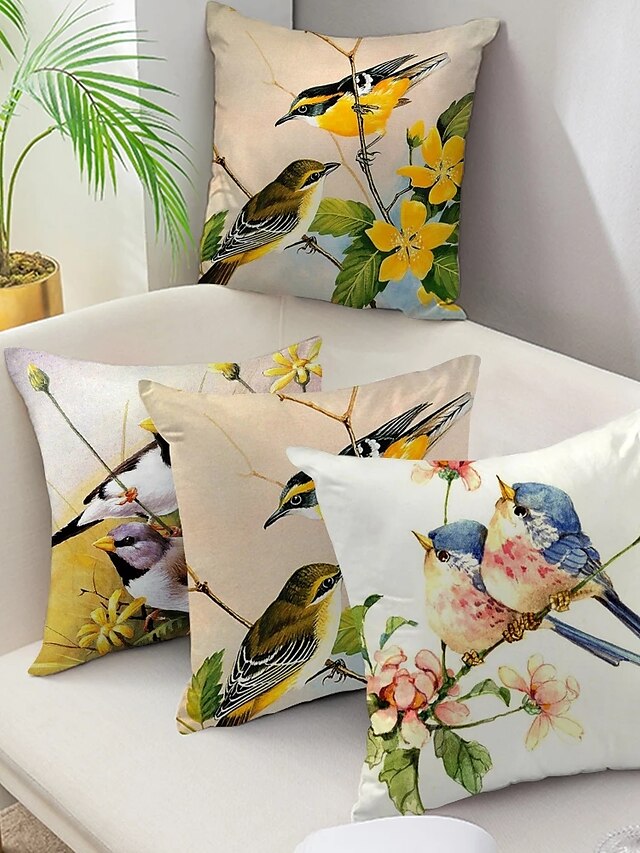  1 pcs Polyester Pillow Cover, Simple Floral Animal Zipper Square Traditional Classic