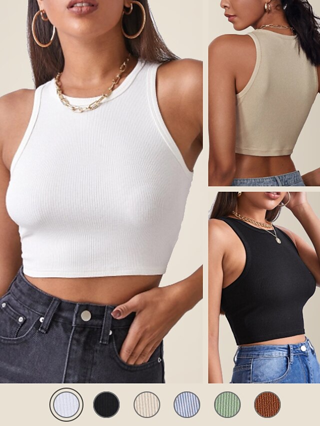  LITB Basic Women's Sleeveless Round NeckCrop Top Solid Color Vest Knitwear Daily Outfit