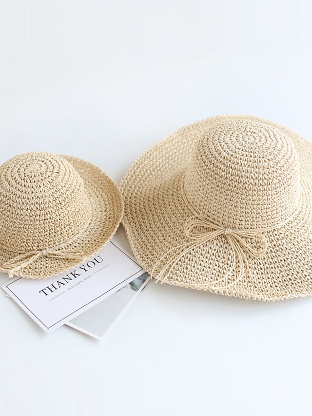  Mommy and Me Straw Hats Daily Solid Color Bow Brown Beige Casual Matching Outfits / Summer / Vacation