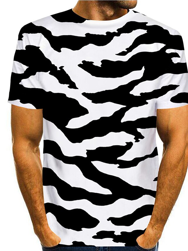  Herre T-Shirts T-shirt Skjorte Grafiske tryk Zebra 3D-udskrivning Rund hals Daglig Ferie Kortærmet Trykt mønster Toppe Designer Afslappet Stor og høj Sort / Hvid / Sommer / Sommer