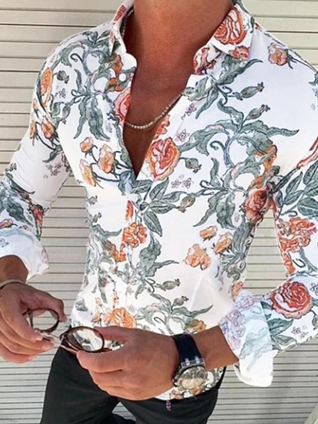  Men's Casual Floral Button Down Shirt