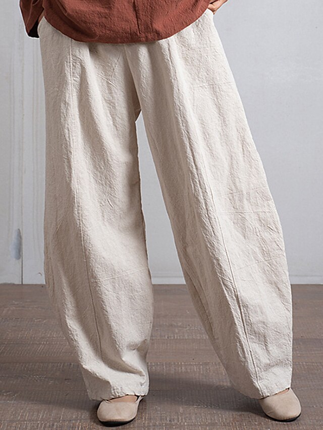  Mujer Talla extra Perneras anchas Bolsillo Pantalones Color sólido Cita Vacaciones Básico Largo Media cintura Otoño Primavera Verano Blanco Tamaño Único / Talla Grande