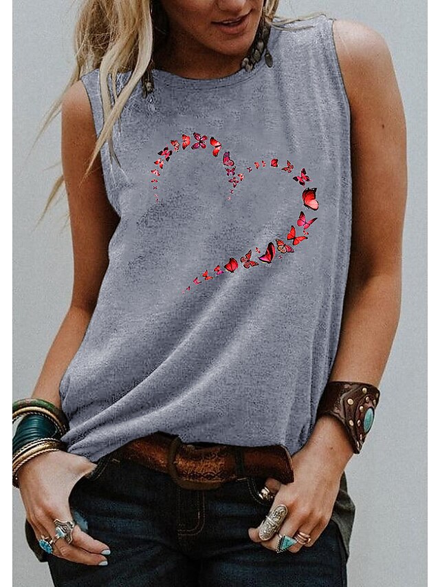  Damen Muskelshirt Weste T-Shirt Grafik Schmetterling Herz Rundhalsausschnitt Bedruckt Grundlegend Oberteile Blau Purpur Hellgrau