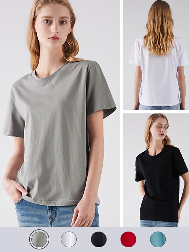 litb basic Damen 100% Baumwolle T-Shirt einfarbig lässig klassisch T-Shirt Rundhals-Top Basic tägliche Kleidung einfache männliche Sommer T-Shirt