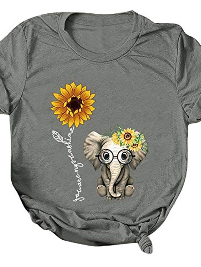  Womens Grafik T-Shirts Loose Fit Elefant Sonnenblume Sie sind mein Sonnenschein Colorblock lange kurzärmlige Rundhalsausschnitte