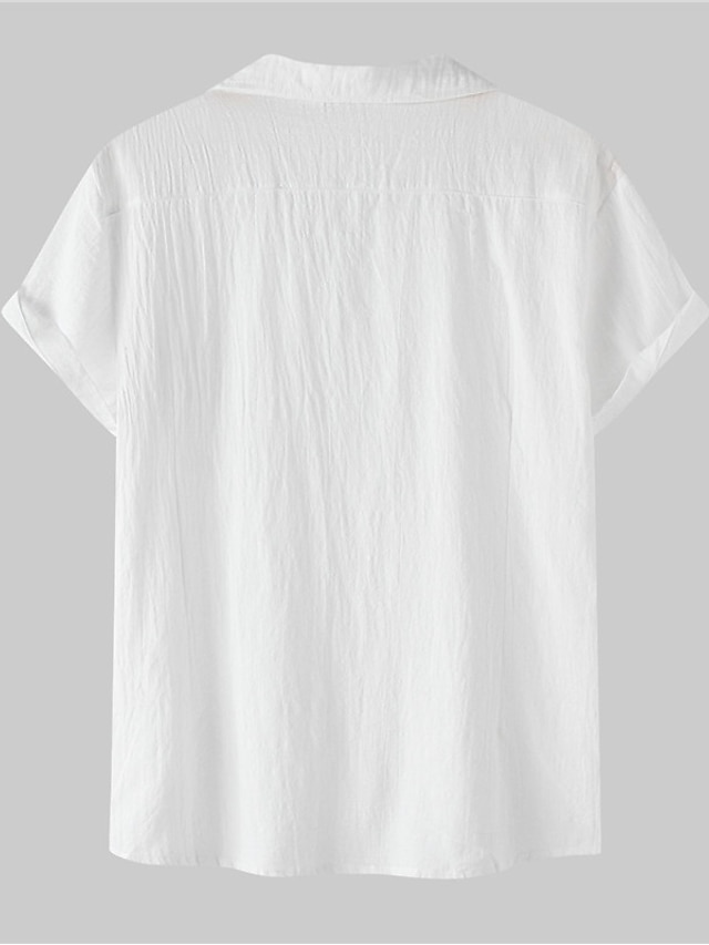  Herre Skjorte Helfarve Aftæpning Afslappet Daglig Kortærmet Knap ned Toppe Afslappet Mode Åndbart Bekvem Hvid Sort Gul