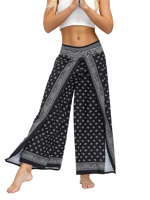  Women's Basic Boho Layered Print Harem Pants Plus Size Full Length Pants Micro-elastic Gym Yoga Pattern High Waist Comfort Sports Loose Black Gray Light gray Dark Gray S L