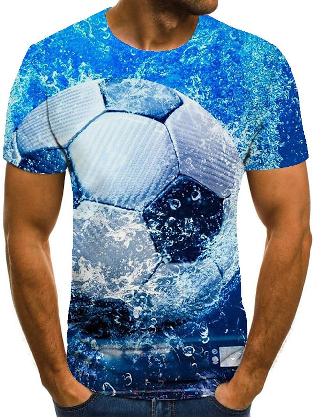  Herre Unisex T-Shirts T-shirt Grafiske tryk Fodbold 3D-udskrivning Rund hals Plusstørrelser Afslappet Daglig Kortærmet Trykt mønster Toppe Basale Mode Designer Stor og høj Blå