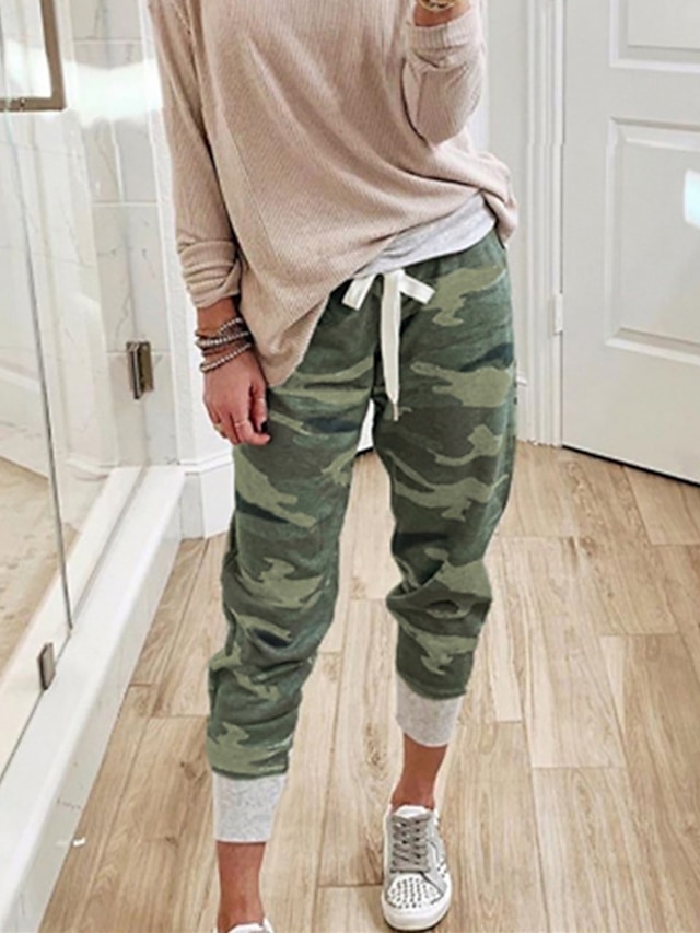  Women's Basic Army Print Jogger Sweatpants Full Length Pants Micro-elastic Sports Outdoor Daily Camouflage Mid Waist Quick Dry Loose Army Green Orange S M L XL