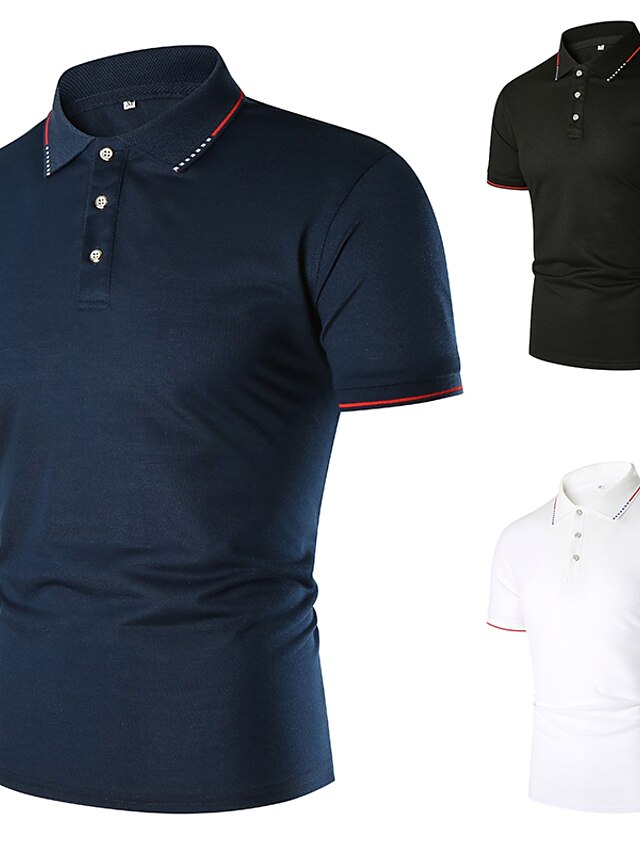  Homens Casual não imprimível Camisa de golfe Camisa de tênis Côr Sólida Manga Curta Blusas Simples Preto Branco Azul Marinha / Verão