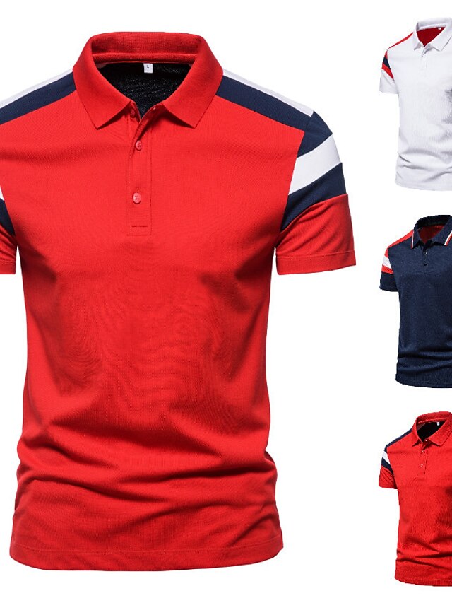  Men's Golf Shirt Tennis Shirt Patchwork non-printing Collar Casual Daily Short Sleeve Patchwork Tops Simple Lightweight Comfortable White Red Navy Blue / Work