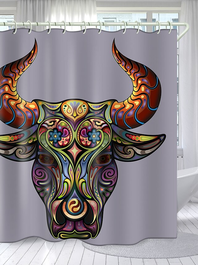  Farbe Stierkopf Digitaldruck Duschvorhang Duschvorhänge Haken modernes Polyester neues Design