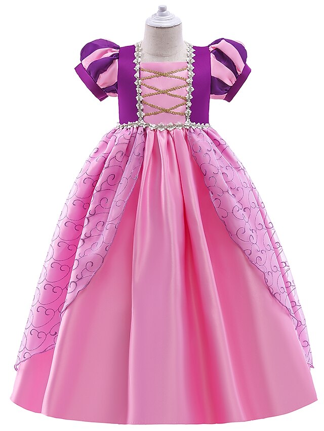  Kids Little Girls' Dress Jacquard Tassel Fringe Ruched Purple Pink Midi Short Sleeve Costume Cute Dresses Slim 3-10 Years