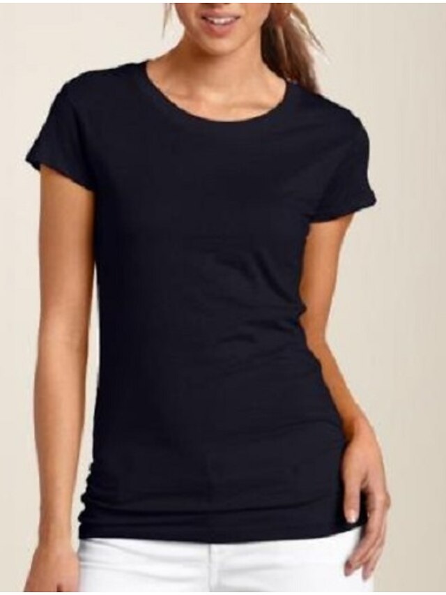  Women's Daily Sports T shirt Tee Short Sleeve Plain Round Neck Basic Tops Slim Green White Black S