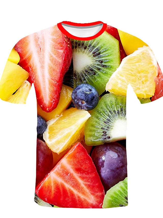  Herren T-Shirt Hemd Grafik 3D Frucht Rundhalsausschnitt Übergröße Klub Strand Kurzarm Bedruckt Oberteile Strassenmode Übertrieben Regenbogen