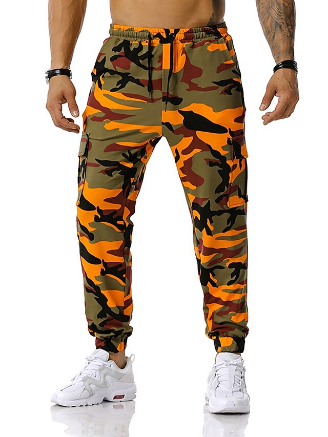  Men's Casual / Sporty Sports Drawstring Multiple Pockets Print Jogger Tactical Cargo Trousers Full Length Pants Micro-elastic Sport Daily Camouflage Mid Waist Blue Army Green Gray Orange Red S M L XL