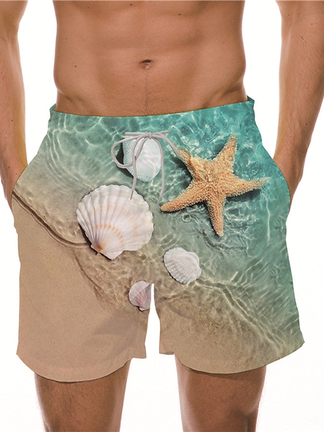  Per uomo Pantaloncini da mare Boxer da mare Boxer da surf Pantaloncini da spiaggia Stella A cordoncino Vita elastica Asciugatura rapida Per eventi Spiaggia 3D Hawaiano Blu