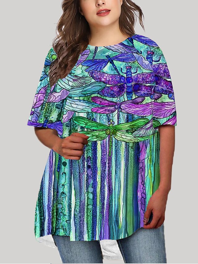  Femme Grande Taille Graphic Robe t-shirt Imprimer Col Rond Demi Manches basique Eté Printemps Casual du quotidien Mini robe Robe
