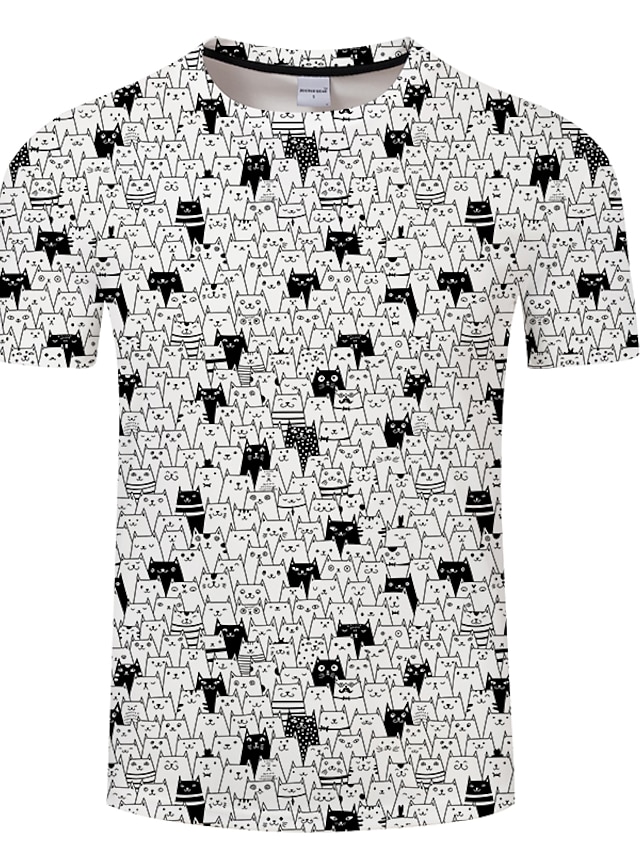  Men's Unisex Tee T shirt Tee Shirt Cat Graphic Prints Animal 3D Print Crew Neck Plus Size Casual Daily Short Sleeve 3D Print Print Regular Fit Tops Basic Designer Big and Tall White Gray Purple