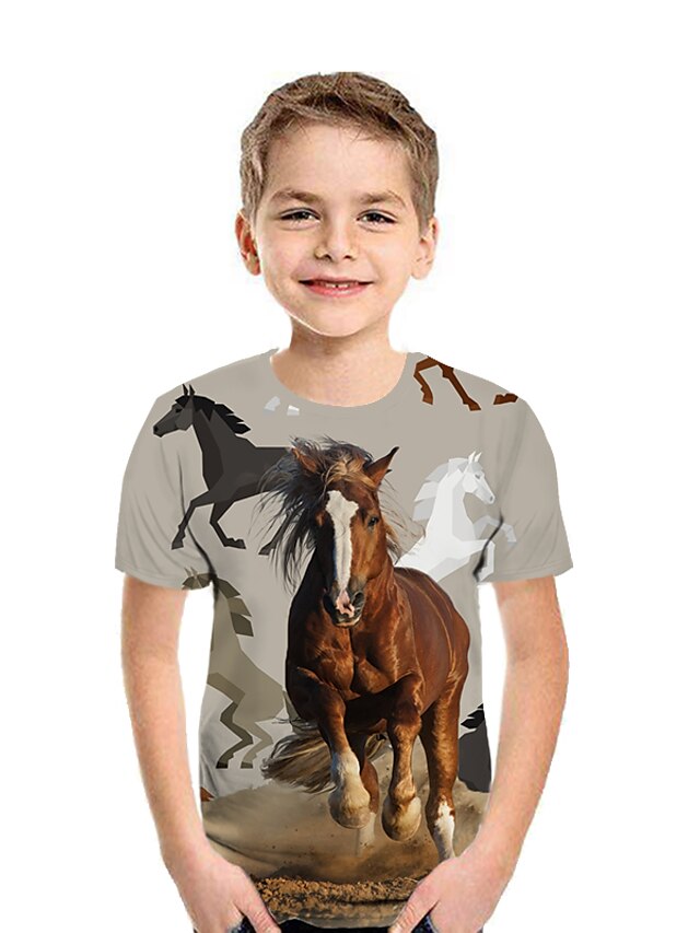  Boys 3D Animal T shirt Tee Short Sleeve 3D Print Summer Active Polyester Kids 3-12 Years Daily Wear Regular Fit