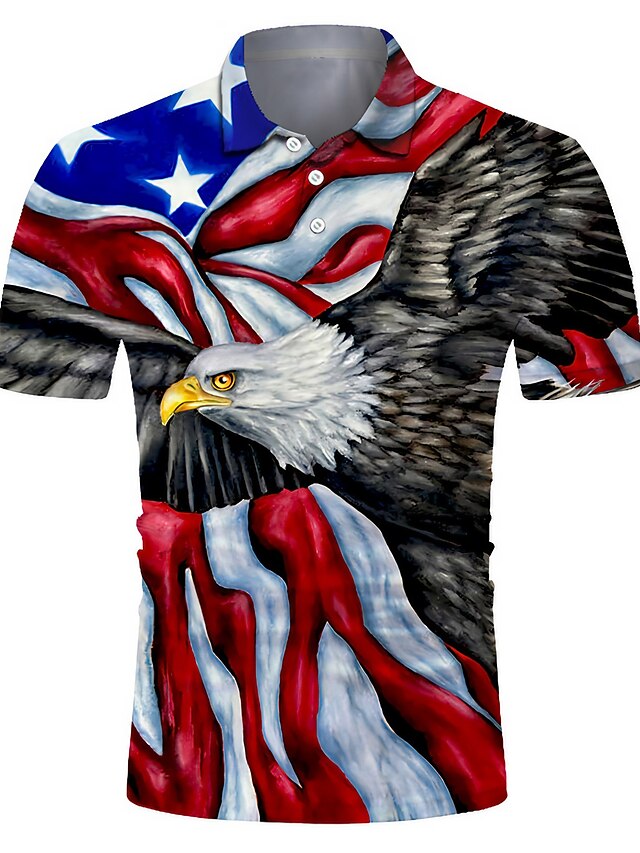 Men's Golf Shirt Tennis Shirt Collar Eagle American Flag National Flag Blue 3D Print Short Sleeve Button-Down Street Casual Tops Fashion Cool Casual Breathable / Sports