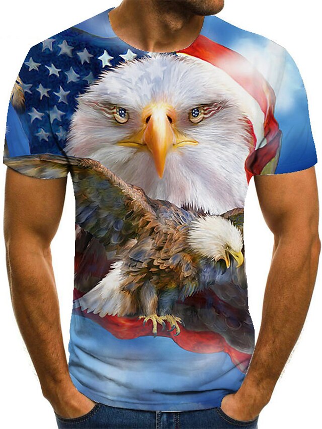  Men's Unisex Tee T shirt Shirt Graphic Prints Eagle 3D Print Round Neck Plus Size Casual Daily Short Sleeve Print Tops Basic Fashion Designer Big and Tall Blue