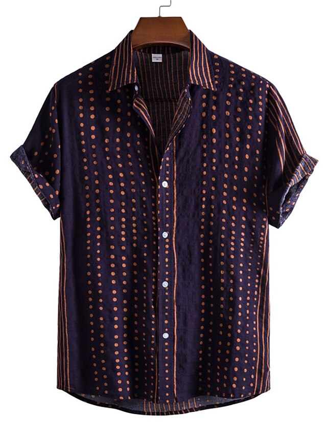  Men's Shirt Polka Dot Striped Turndown Casual Daily Short Sleeve Button-Down Tops Casual Fashion Breathable Comfortable Purple / Beach