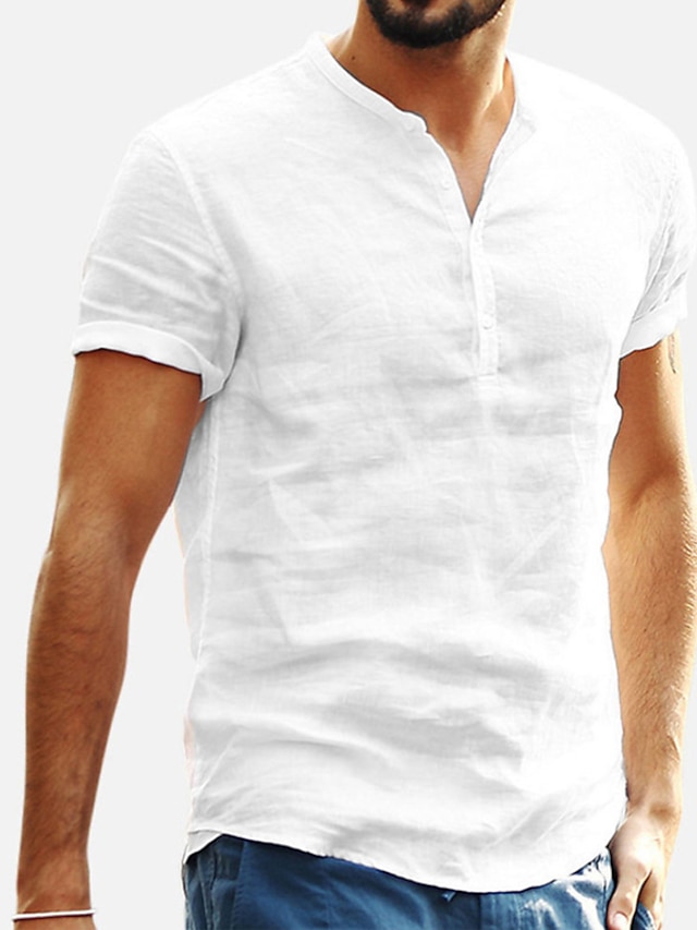 Homme Chemise Lin Chemise Décontractée Chemise De Plage Chemise Henley